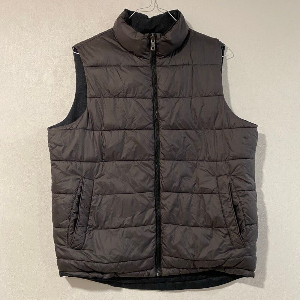 Reversible Puffer Vest Black & Gray | Men’s/Unisex Quilted Zip Up Winter Sleevel